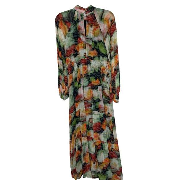 Anthropologie Abstract Watercolor Somerset Tiered Maxi Dress XL Green Orange - Picture 2 of 16